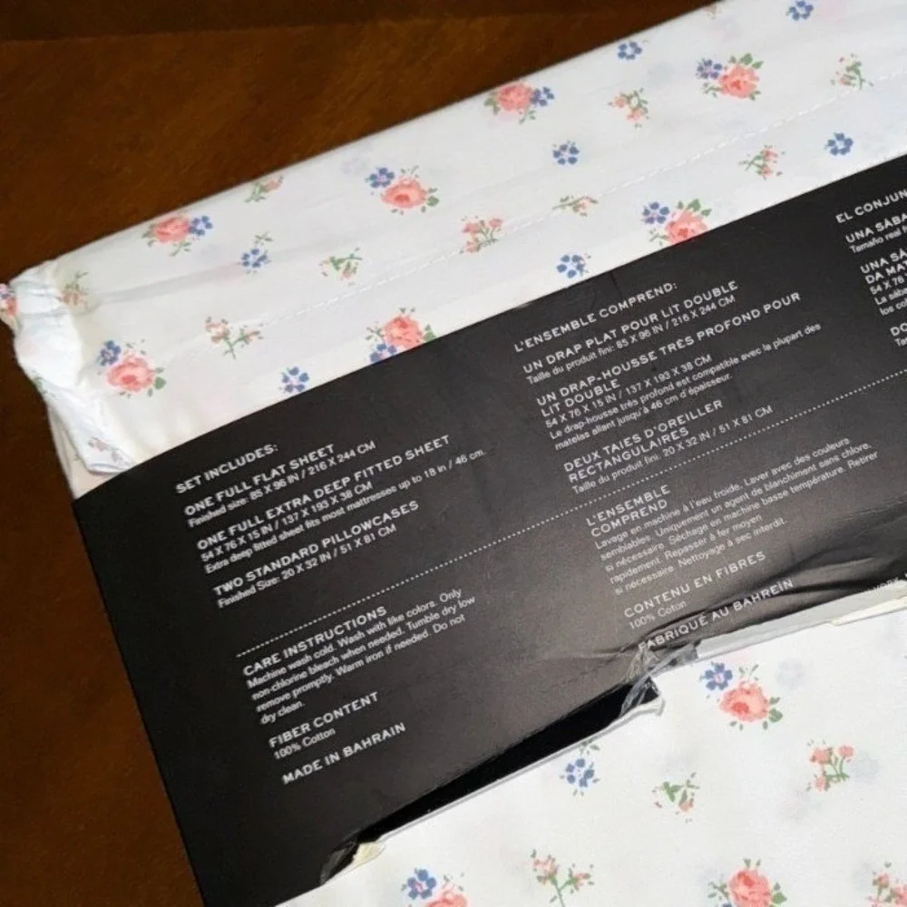 NEW Ralph Lauren 4PC Full Sheet Set Full White Floral Rose Cotton Cottagecore